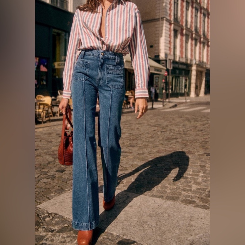 Vintage blue wide leg flare jeans sezane style